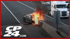 Car bursts into flames after crash on Highway 427