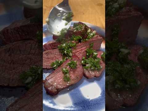 Medium rare steak finished with chimichurri #bbq #recipes #food #meat #food