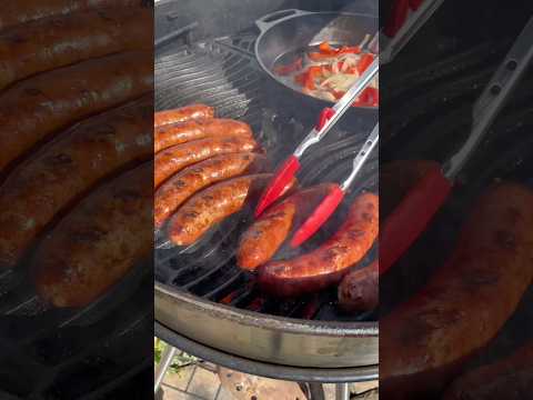 Delicious beer braised barbeque sausages #Sausage #CharcoalGrill #Bratwurst #BBQ #Food ￼