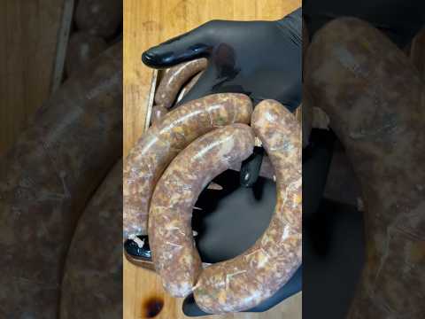 Jalapeño cheddar sausages, ready to be smoked