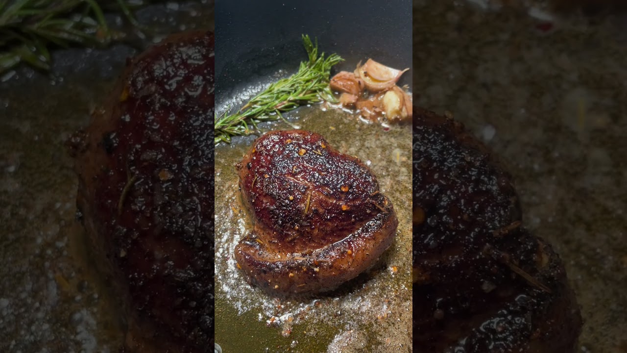 Rosemary and garlic pan seared steak #recipes #food #beef #steak #mediumrare