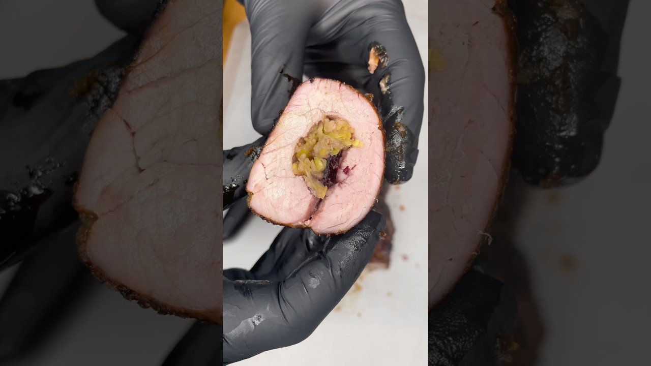 Apple and cranberries, stuffed pork tenderloin #bbq #bbqrecipes #recipes #food #bbqpork